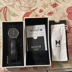 MVMT Black & Cream Leather Band Minimalist Analog Watch